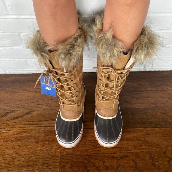 👢 JBU BY JAMBU TAN BLACK FAUX FUR LEATHER WATERPROOF TALL BOOTS! - Picture 1 of 15